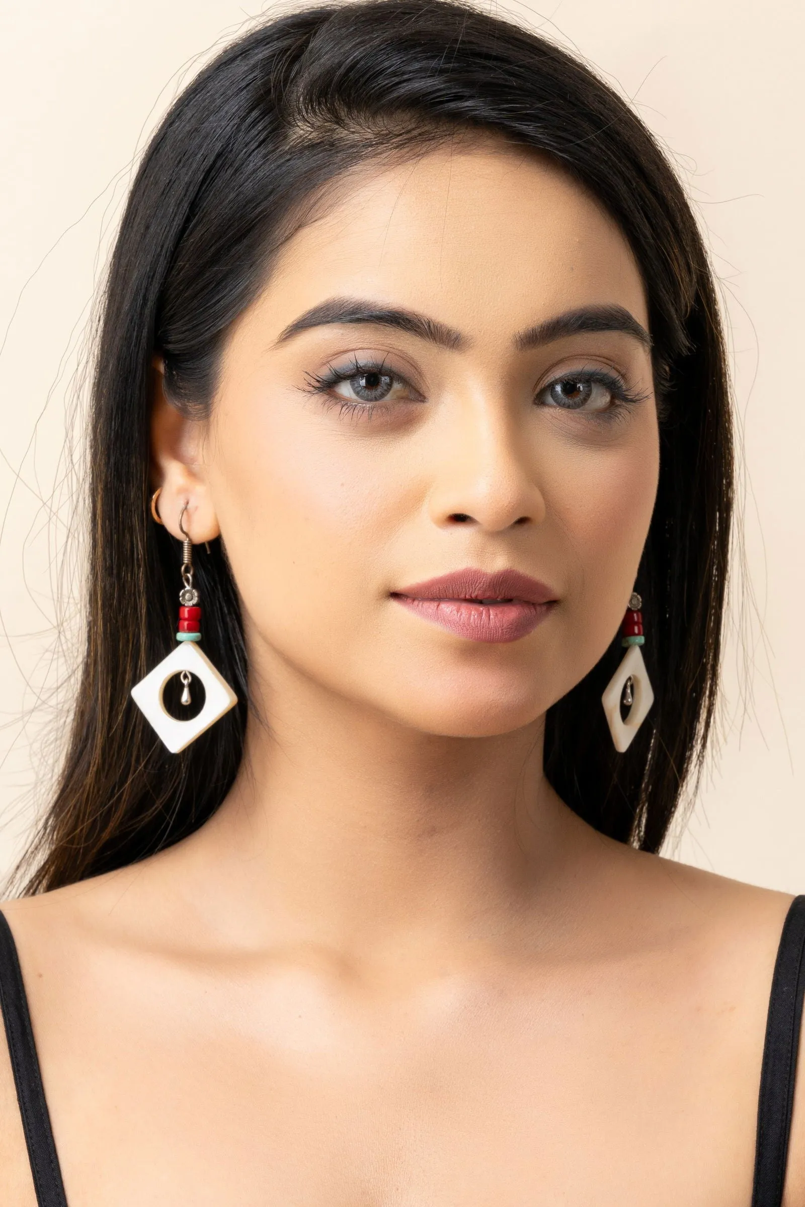 Handmade Semi Precious Mother of Pearl Coral Turquoise Earrings