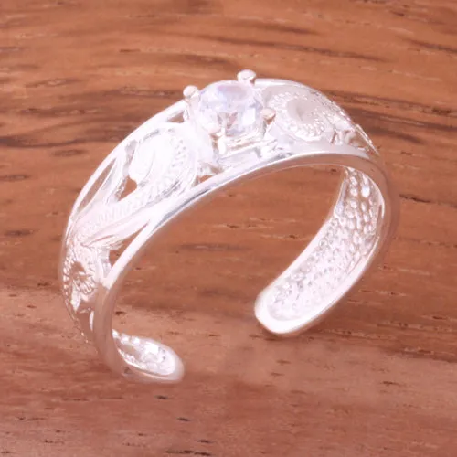 Hawaiian Scroll See Through with Clear Round CZ Toe Ring