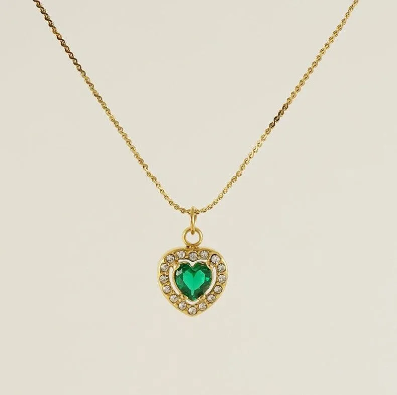 Heart-Shaped Zircon Pendant Necklace – 18K Gold Plated with Colourful Gemstone Options