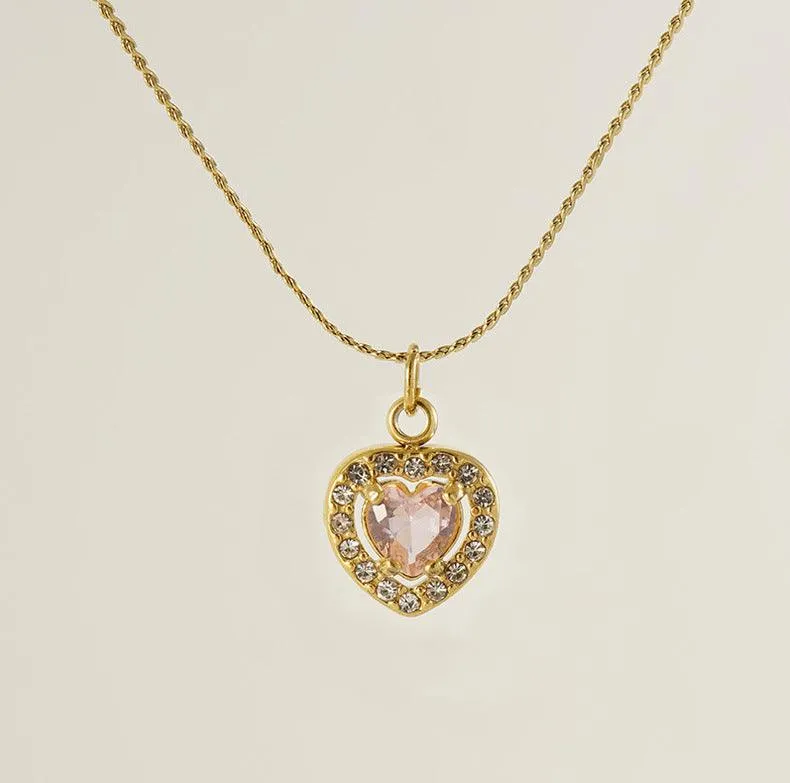 Heart-Shaped Zircon Pendant Necklace – 18K Gold Plated with Colourful Gemstone Options