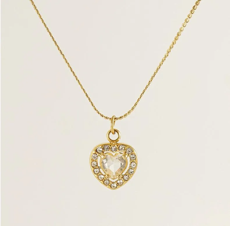 Heart-Shaped Zircon Pendant Necklace – 18K Gold Plated with Colourful Gemstone Options