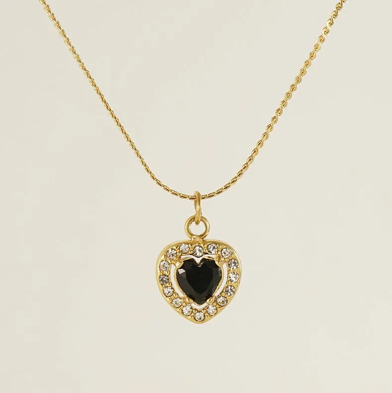 Heart-Shaped Zircon Pendant Necklace – 18K Gold Plated with Colourful Gemstone Options
