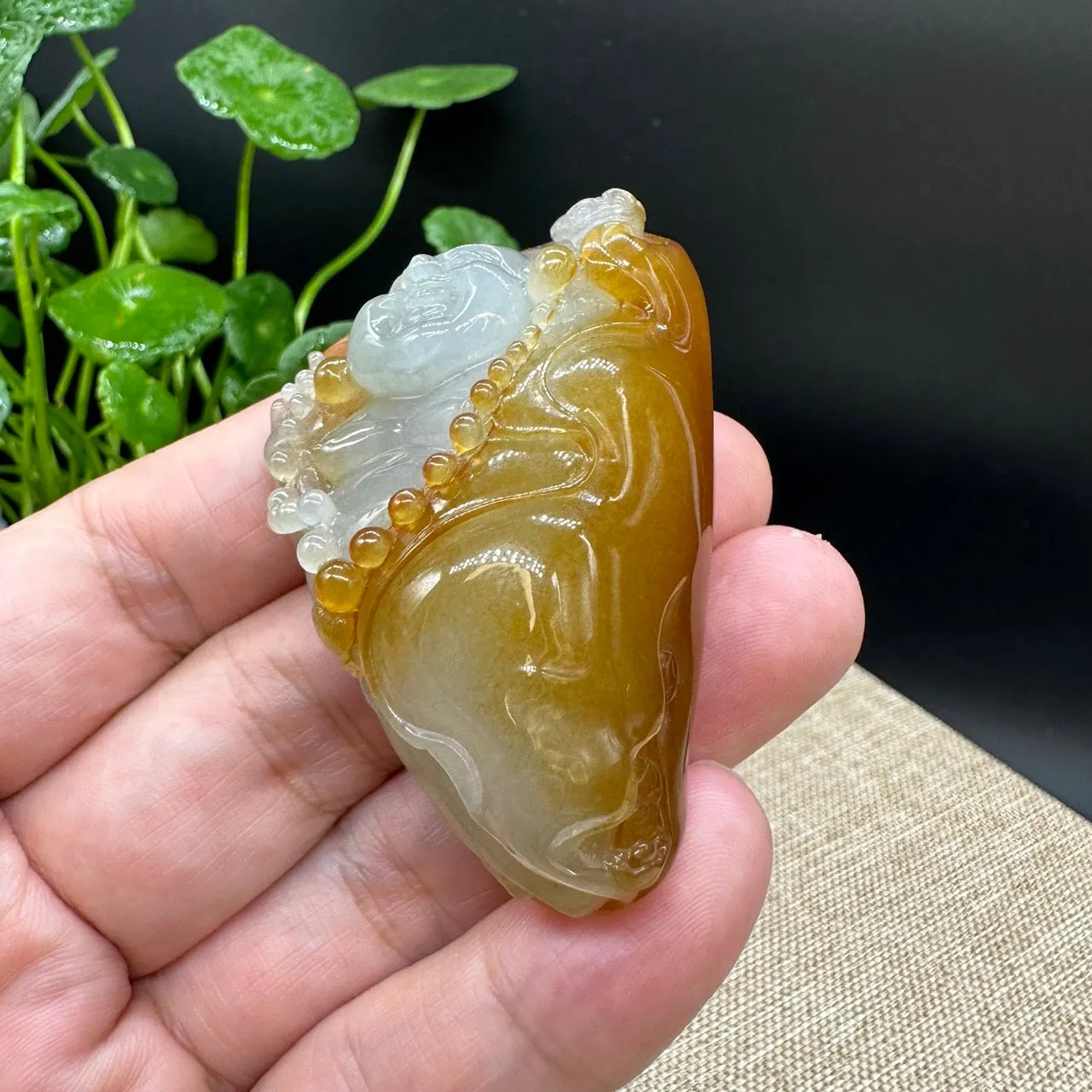 High end Genuine Burmese Honey Yellow Jadeite Jade Happy Buddha Pendant Collectibles
