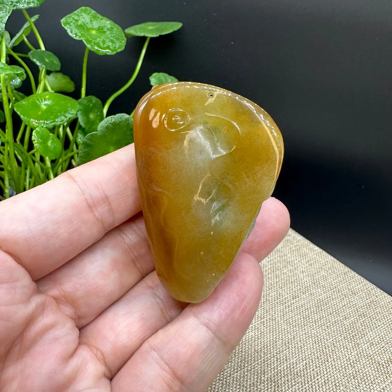 High end Genuine Burmese Honey Yellow Jadeite Jade Happy Buddha Pendant Collectibles