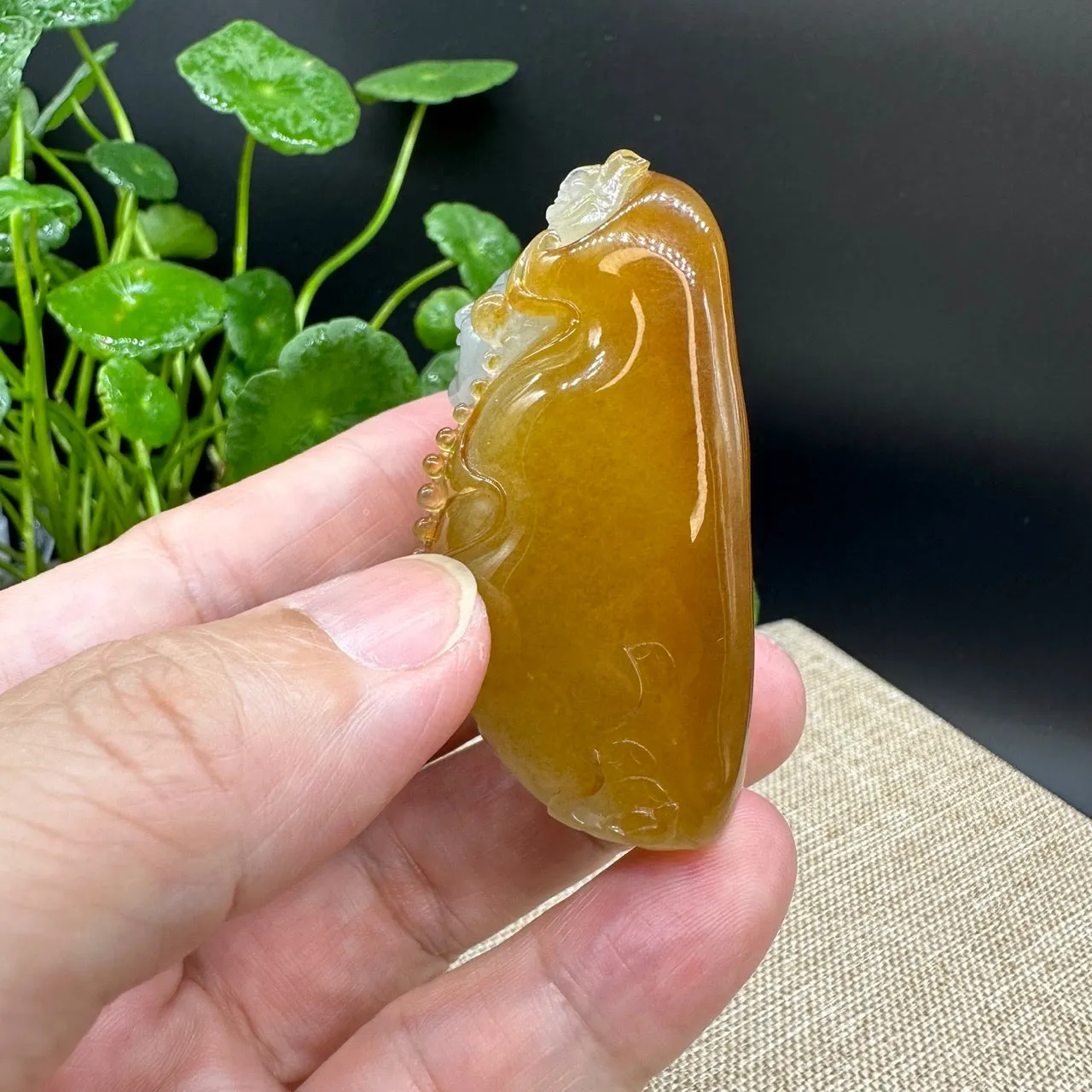 High end Genuine Burmese Honey Yellow Jadeite Jade Happy Buddha Pendant Collectibles