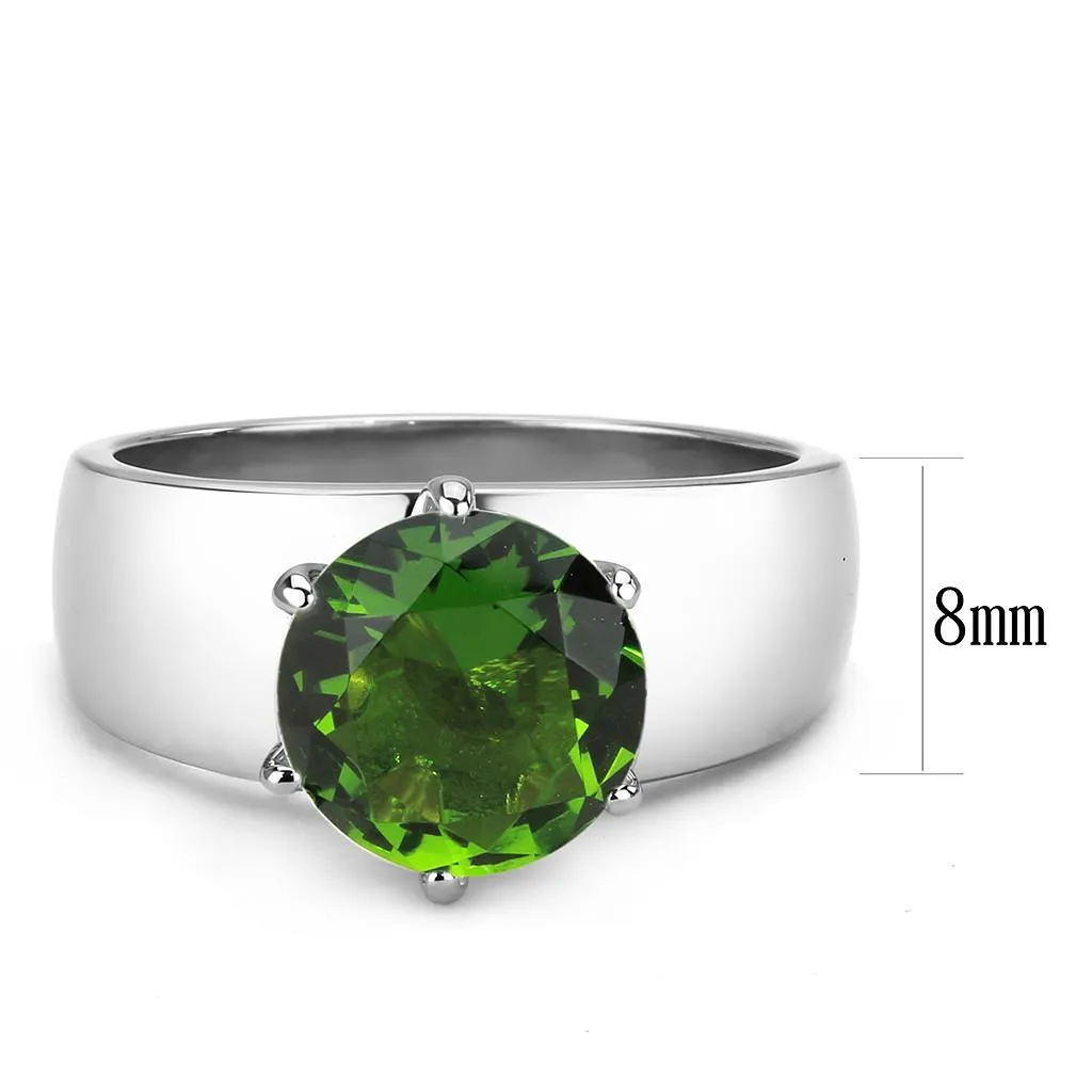 High polished (no plating) Stainless Steel Ring with Synthetic Synthetic Glass in Peridot for Women Style TK52008