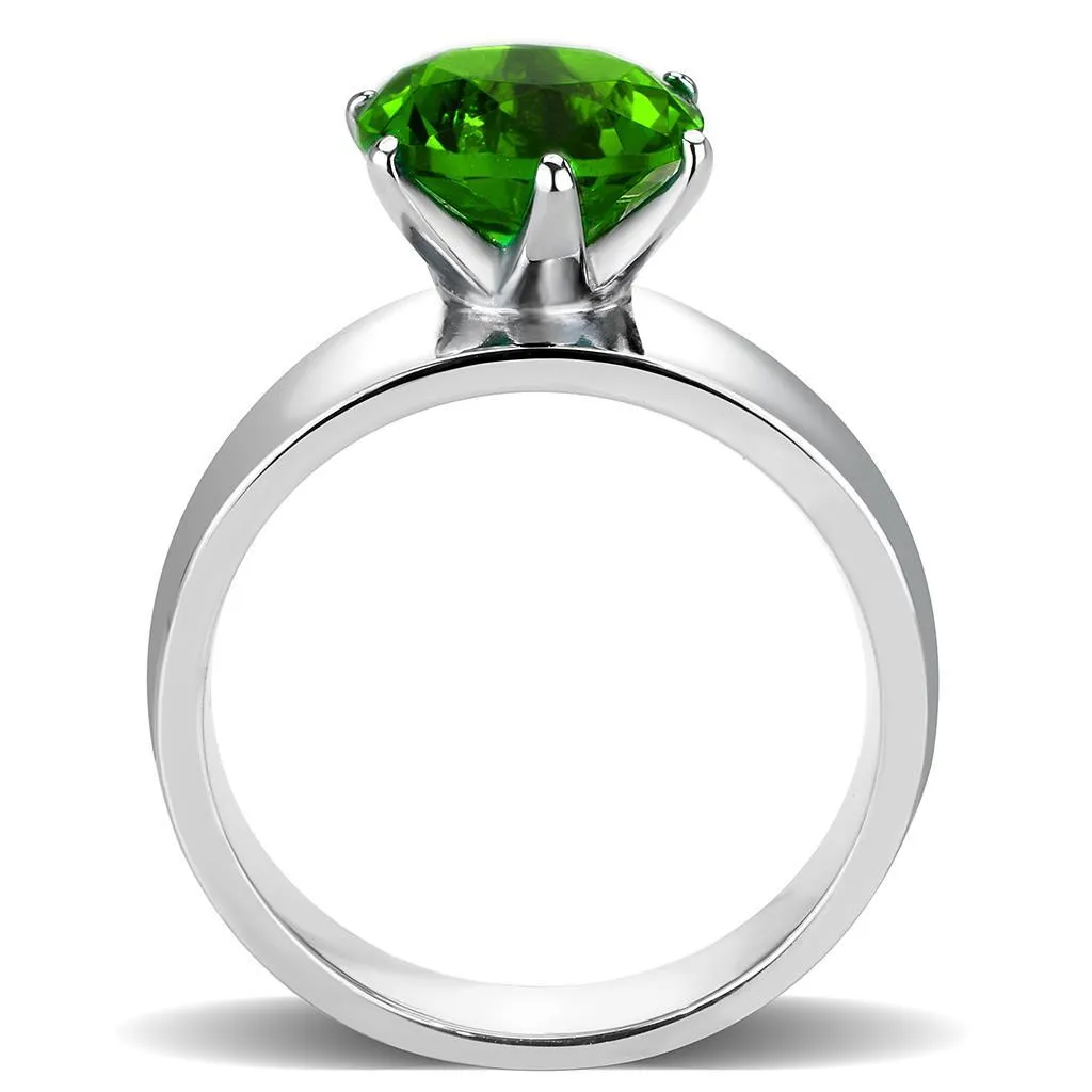 High polished (no plating) Stainless Steel Ring with Synthetic Synthetic Glass in Peridot for Women Style TK52008