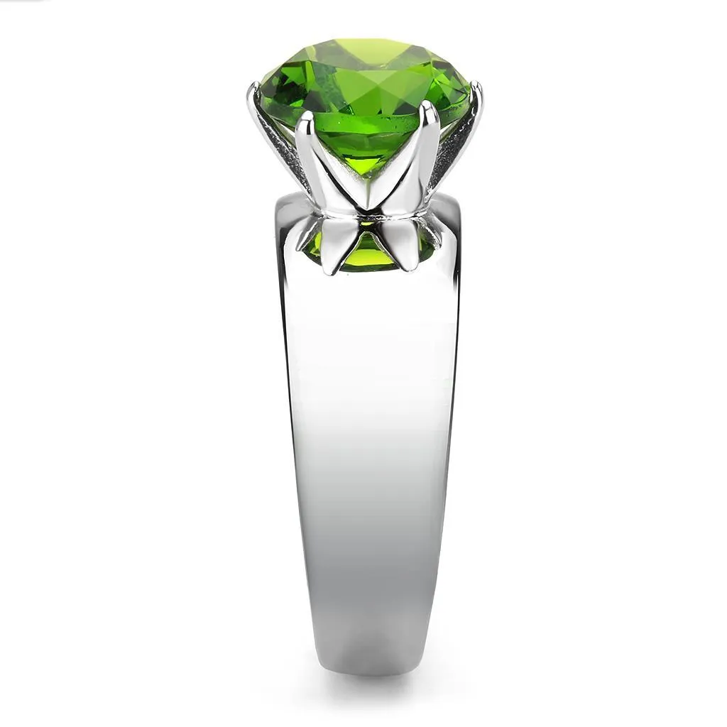 High polished (no plating) Stainless Steel Ring with Synthetic Synthetic Glass in Peridot for Women Style TK52008