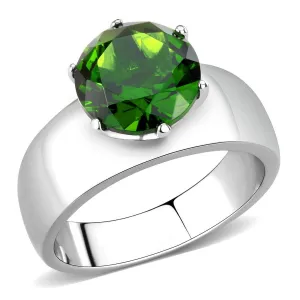High polished (no plating) Stainless Steel Ring with Synthetic Synthetic Glass in Peridot for Women Style TK52008