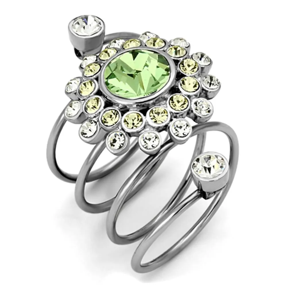 High polished (no plating) Stainless Steel Ring with Top Grade Crystal in Peridot for Women Style TK1148