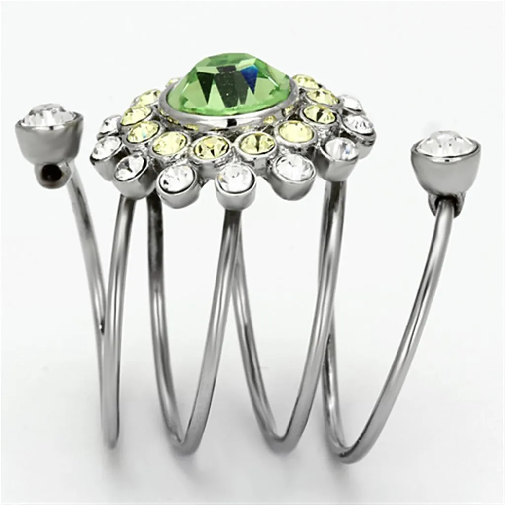 High polished (no plating) Stainless Steel Ring with Top Grade Crystal in Peridot for Women Style TK1148