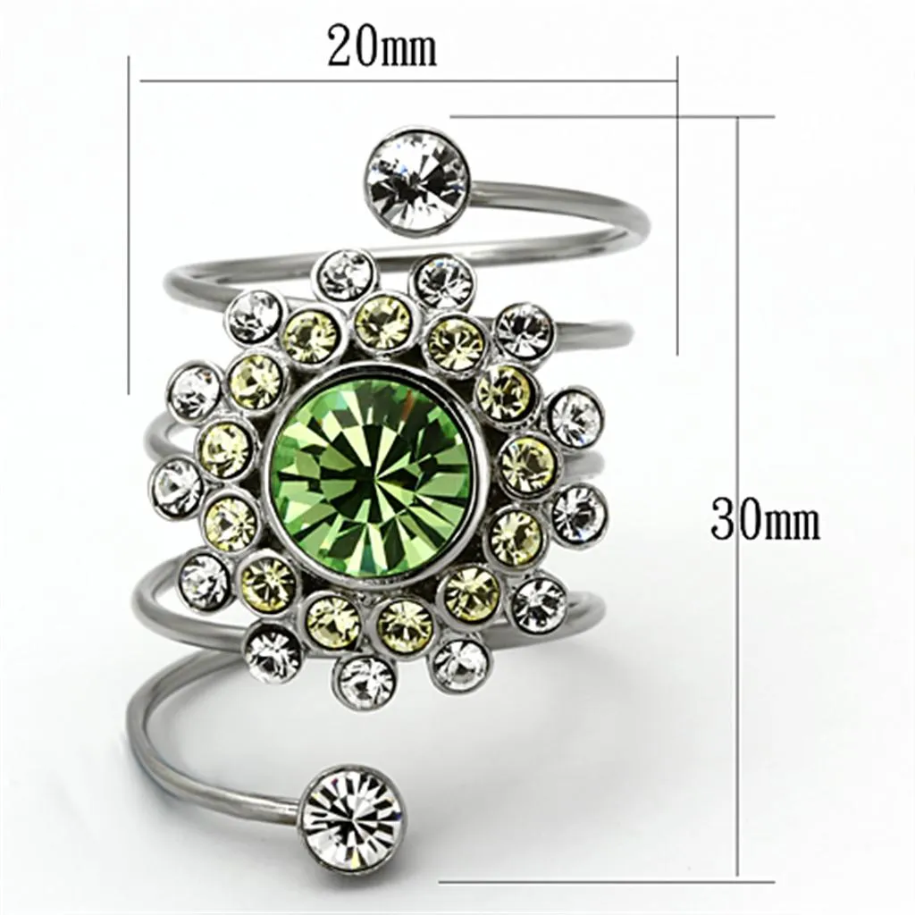 High polished (no plating) Stainless Steel Ring with Top Grade Crystal in Peridot for Women Style TK1148