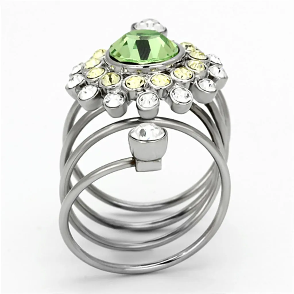High polished (no plating) Stainless Steel Ring with Top Grade Crystal in Peridot for Women Style TK1148