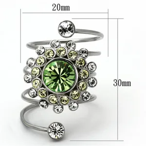 High polished (no plating) Stainless Steel Ring with Top Grade Crystal in Peridot for Women Style TK1148