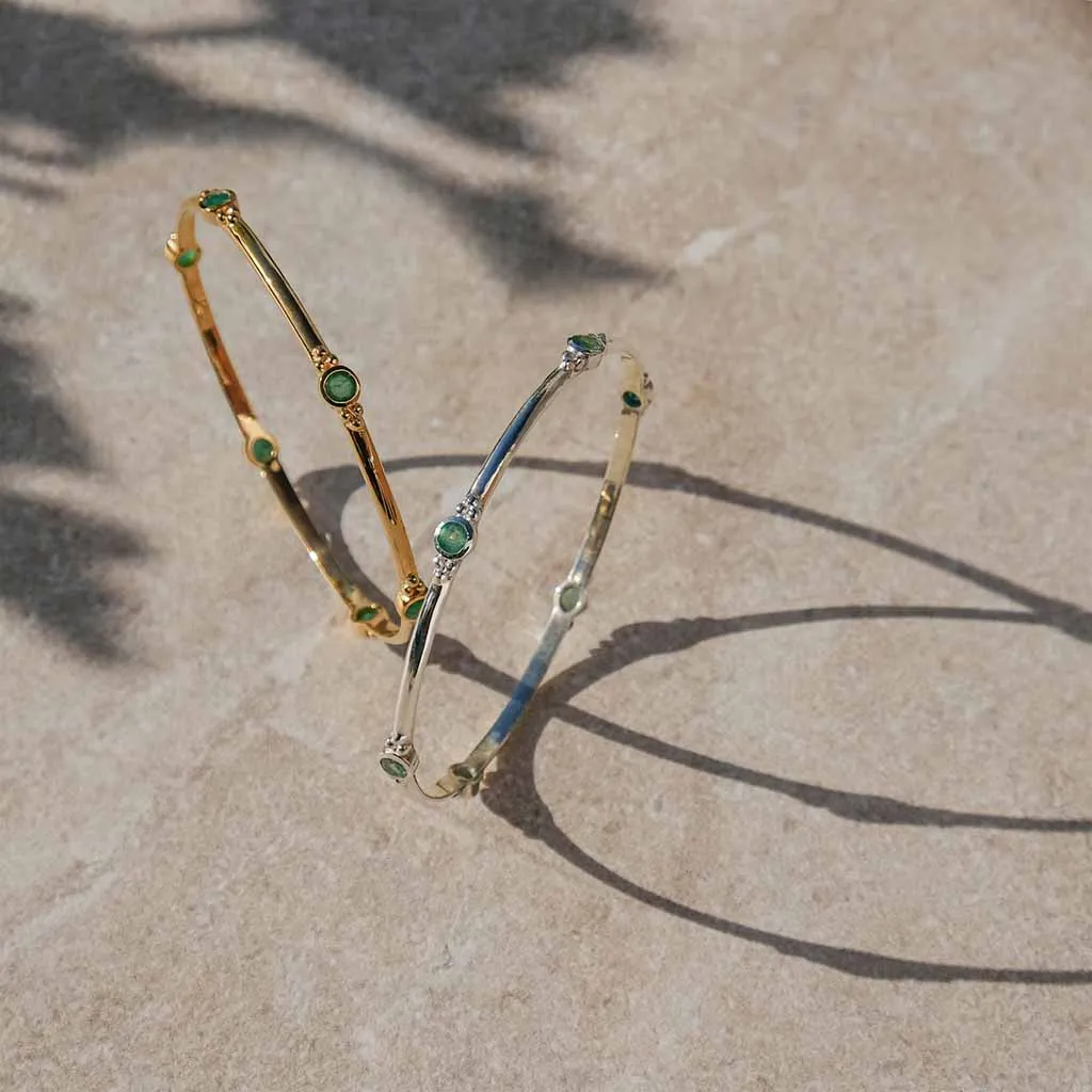 Holi Jewel Bangle - Gold Emerald