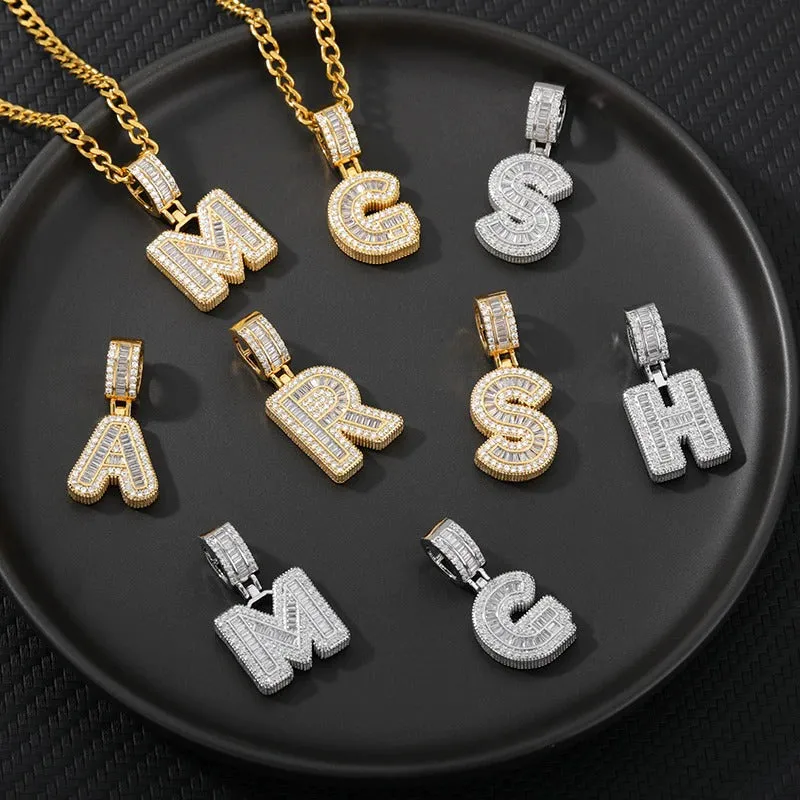 Iced Out Zircon Bejeweled A-Z Initial Letter Pendant Necklaces