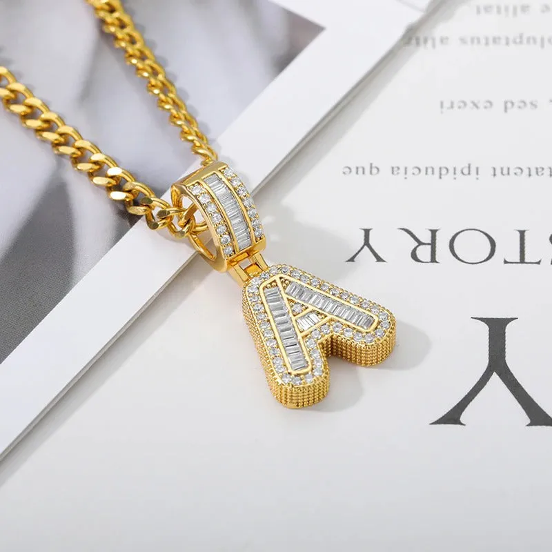 Iced Out Zircon Bejeweled A-Z Initial Letter Pendant Necklaces