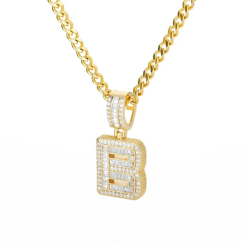 Iced Out Zircon Bejeweled A-Z Initial Letter Pendant Necklaces