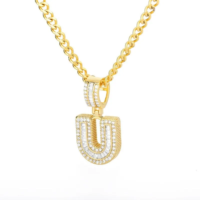 Iced Out Zircon Bejeweled A-Z Initial Letter Pendant Necklaces