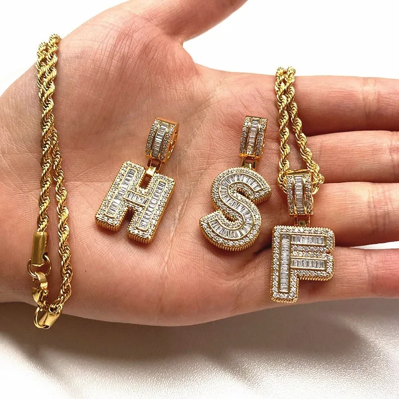 Iced Out Zircon Bejeweled A-Z Initial Letter Pendant Necklaces