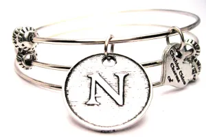 Initial N Circle Triple Style Expandable Bangle Bracelet