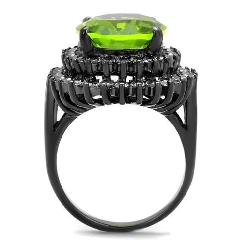 IP Light Black (IP Gun) Stainless Steel Ring with Synthetic Synthetic Glass in Peridot for Women Style TK1892LJ