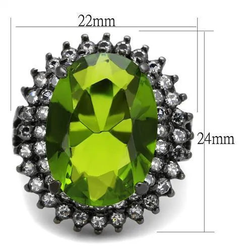 IP Light Black (IP Gun) Stainless Steel Ring with Synthetic Synthetic Glass in Peridot for Women Style TK1892LJ