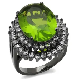 IP Light Black (IP Gun) Stainless Steel Ring with Synthetic Synthetic Glass in Peridot for Women Style TK1892LJ