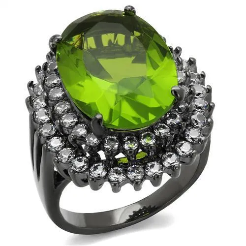 IP Light Black (IP Gun) Stainless Steel Ring with Synthetic Synthetic Glass in Peridot for Women Style TK1892LJ