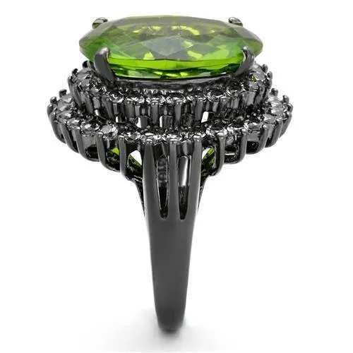 IP Light Black (IP Gun) Stainless Steel Ring with Synthetic Synthetic Glass in Peridot for Women Style TK1892LJ