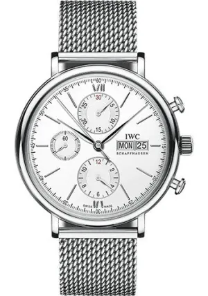IWC Portofino Chronograph Watch - 42.0 mm Stainless Steel Case - Silver Dial - Milanaise Mesh Steel Bracelet - IW391028