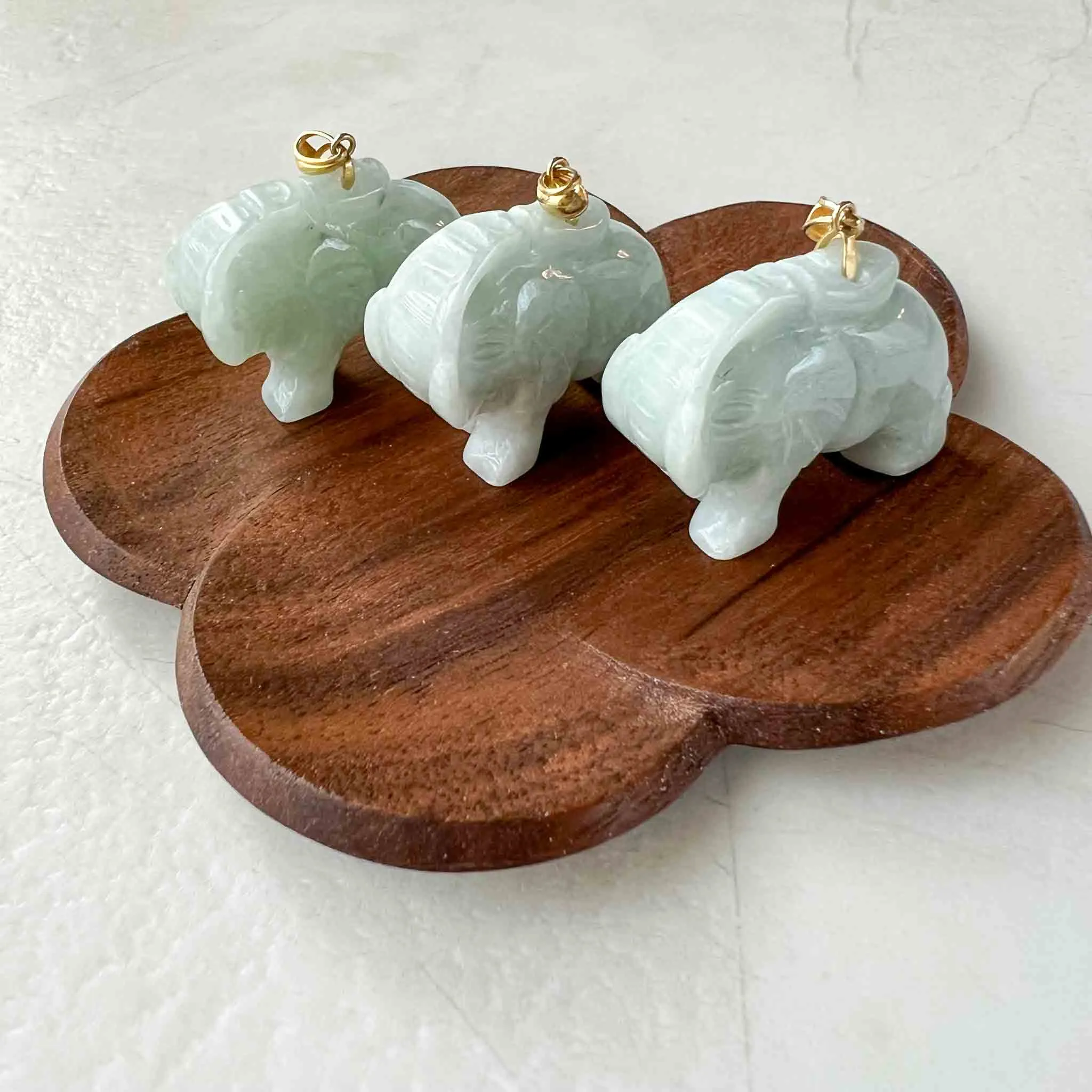 Jadeite Jade 3-D Elephant Hand Carved Pendant with 18K Solid Gold Bail, SHWQ-0423-1690470508