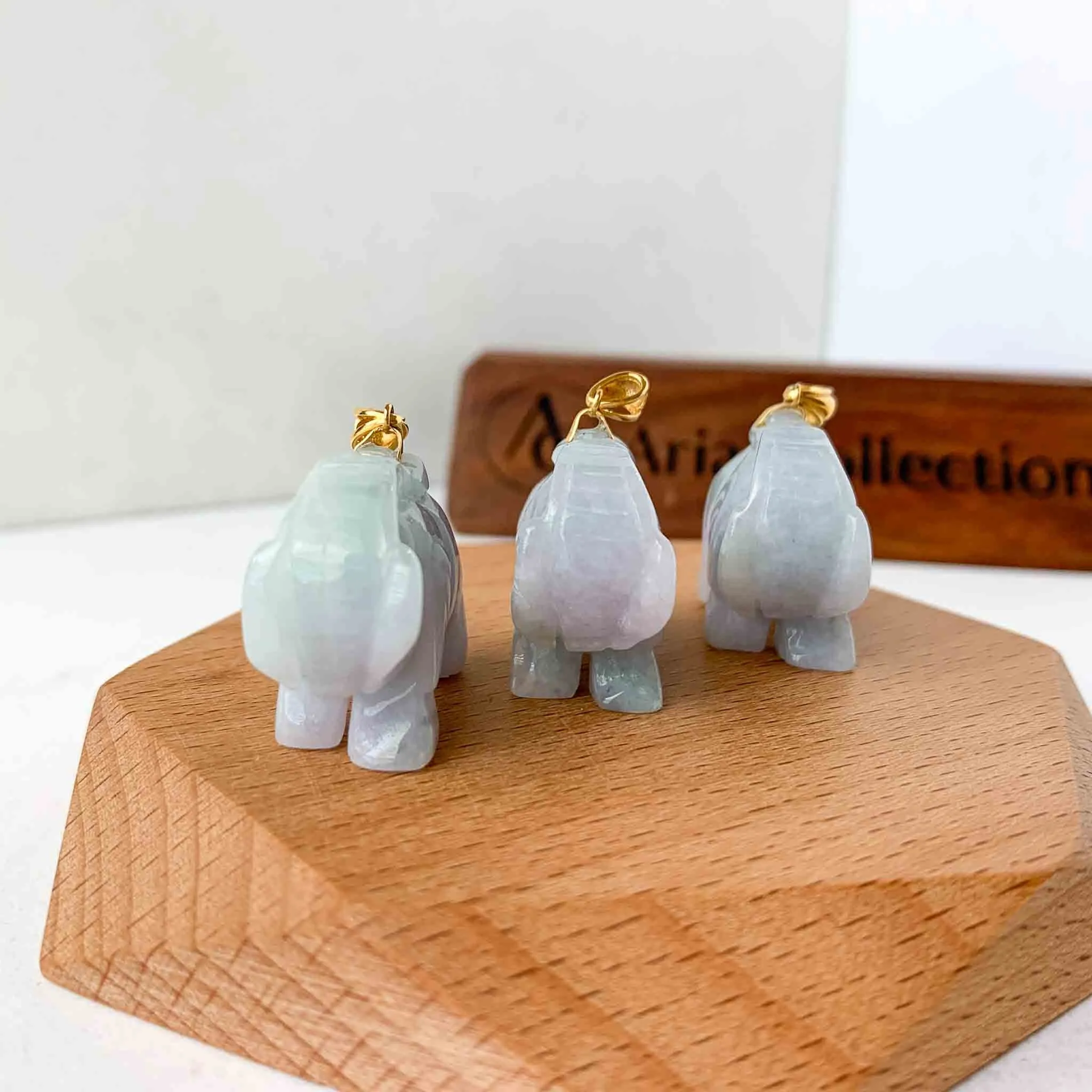Jadeite Jade 3-D Elephant Hand Carved Pendant with 18K Solid Gold Bail, SHWQ-0423-1690470508