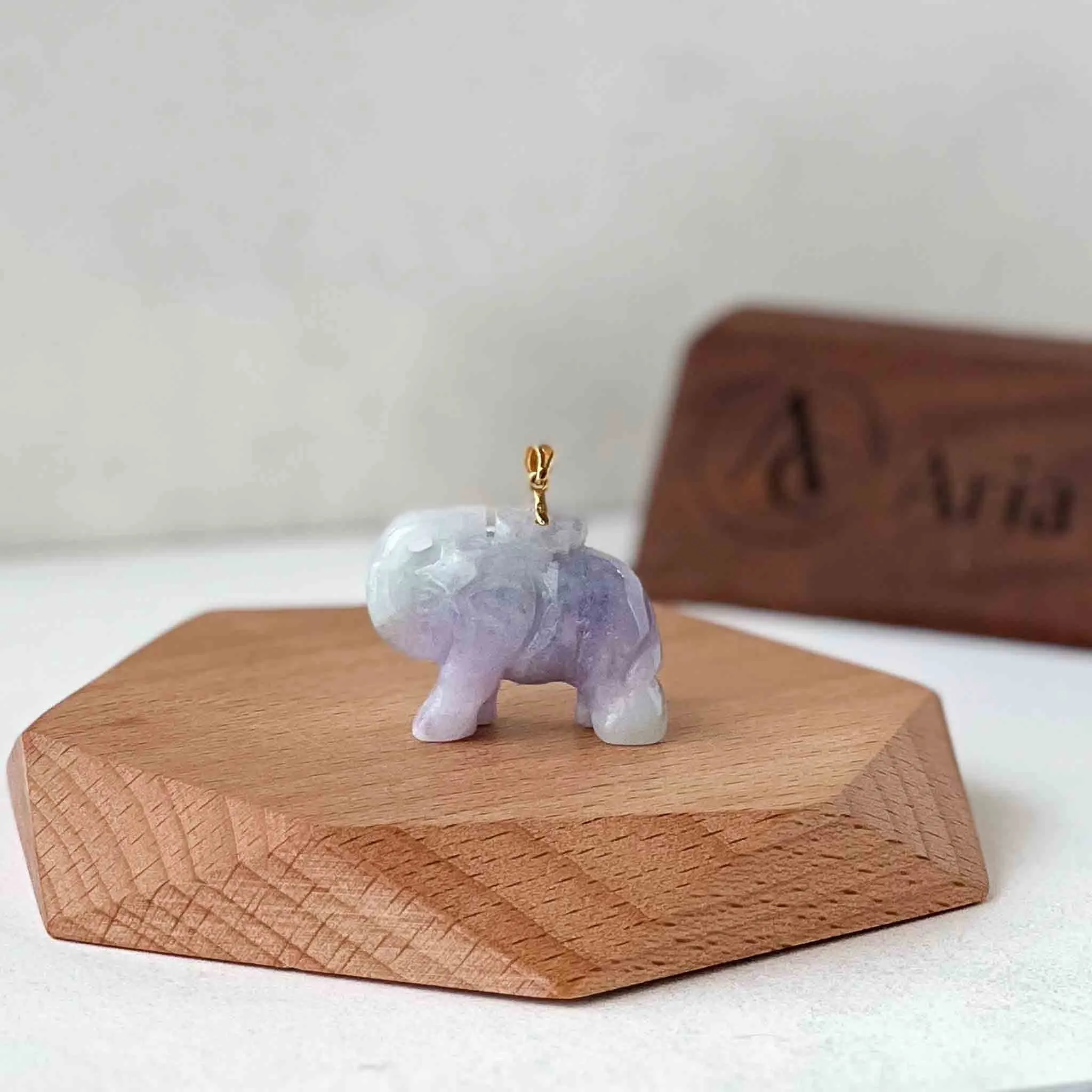 Jadeite Jade 3-D Elephant Hand Carved Pendant with 18K Solid Gold Bail, SHWQ-0423-1690470508