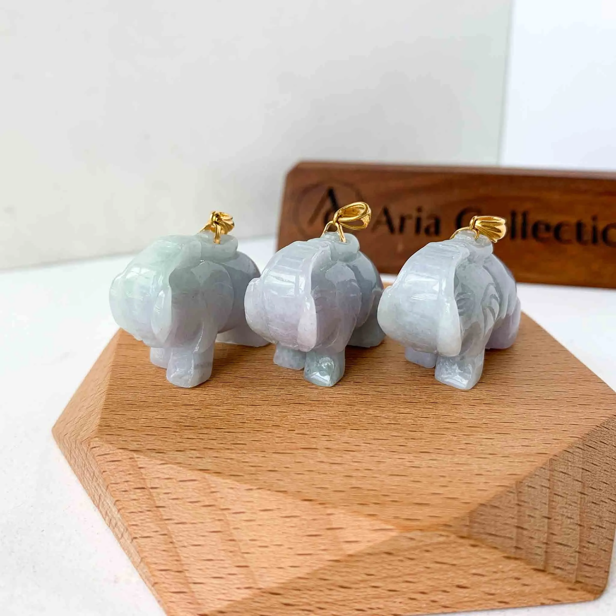 Jadeite Jade 3-D Elephant Hand Carved Pendant with 18K Solid Gold Bail, SHWQ-0423-1690470508