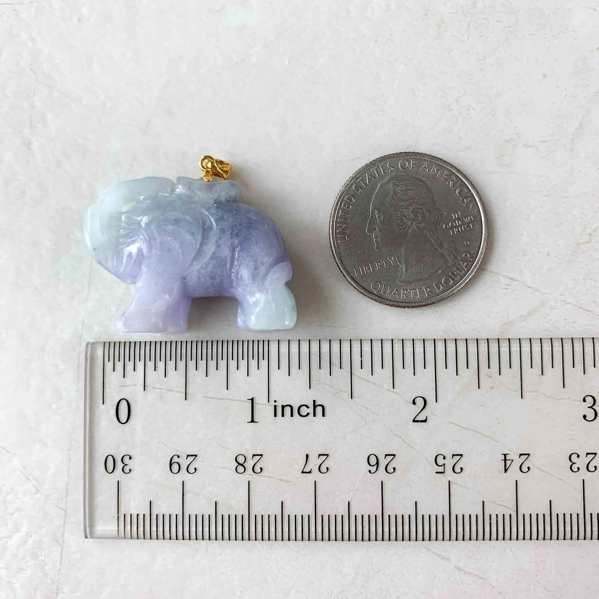 Jadeite Jade 3-D Elephant Hand Carved Pendant with 18K Solid Gold Bail, SHWQ-0423-1690470508