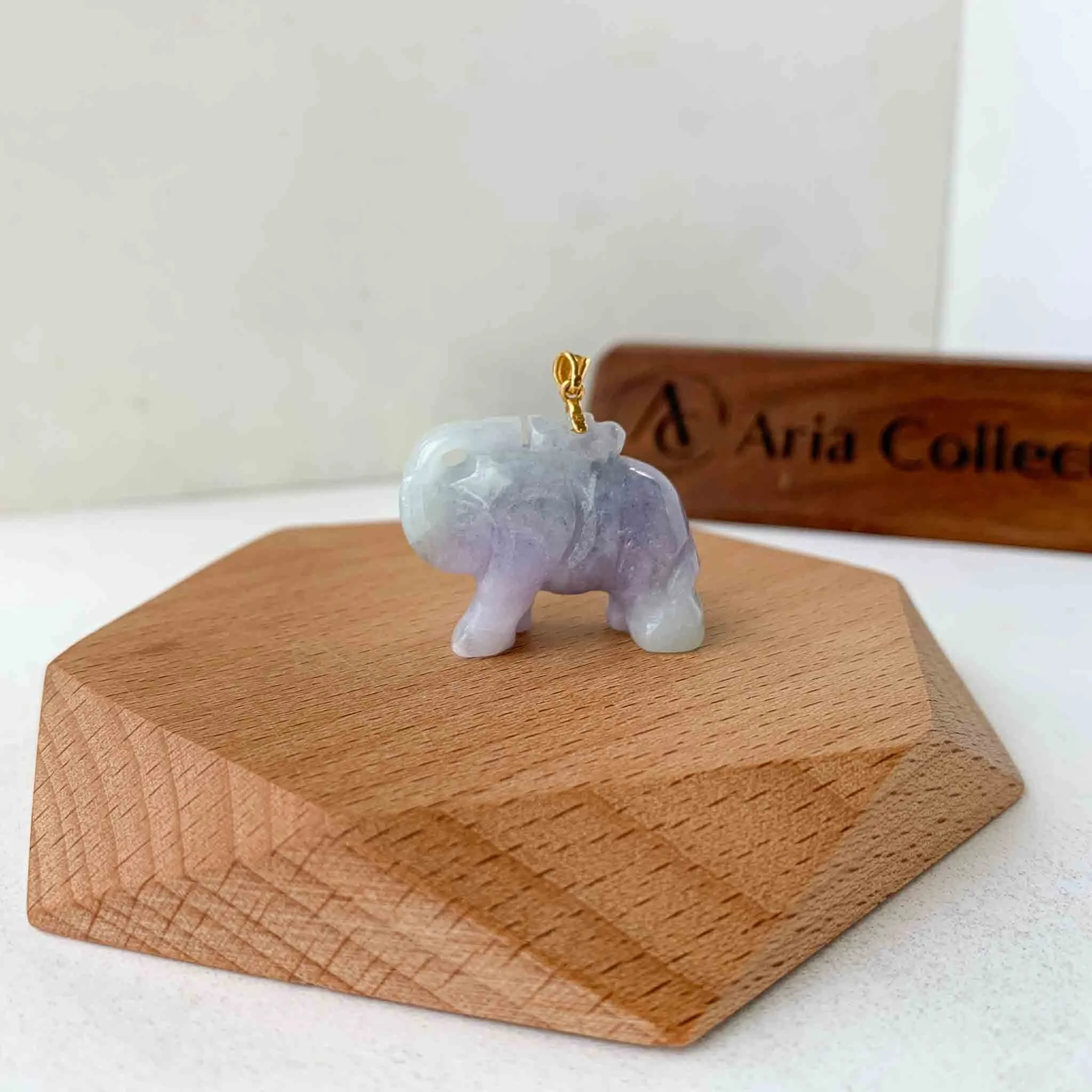 Jadeite Jade 3-D Elephant Hand Carved Pendant with 18K Solid Gold Bail, SHWQ-0423-1690470508