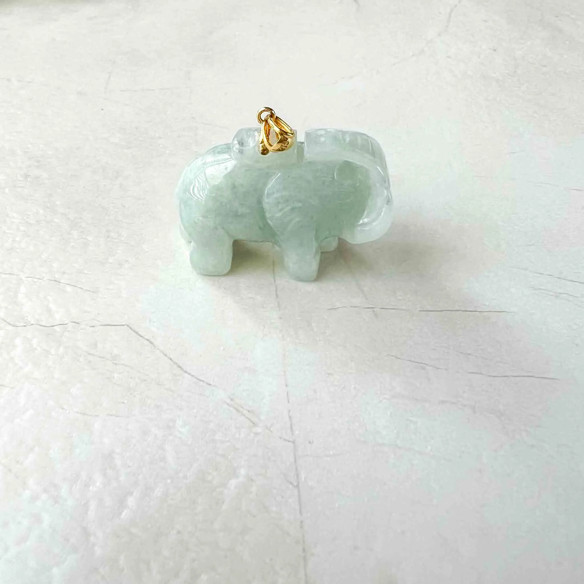 Jadeite Jade 3-D Elephant Hand Carved Pendant with 18K Solid Gold Bail, SHWQ-0423-1690470508