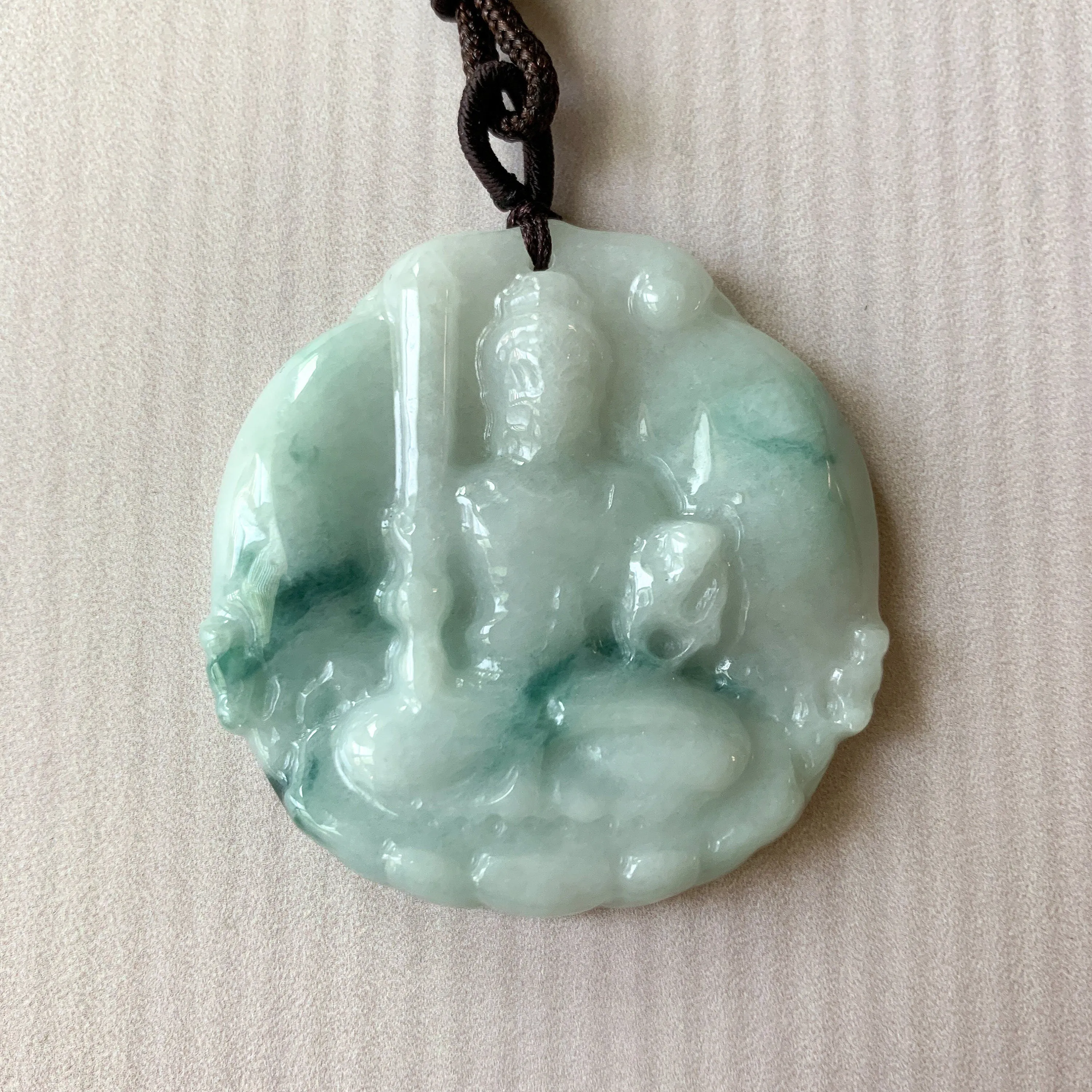 Jadeite Jade Acala Acalanātha Buddha Bu Dong Ming Wang, Bất Động Minh Vương, Carved Pendant Necklace, YJ-0321-0425614