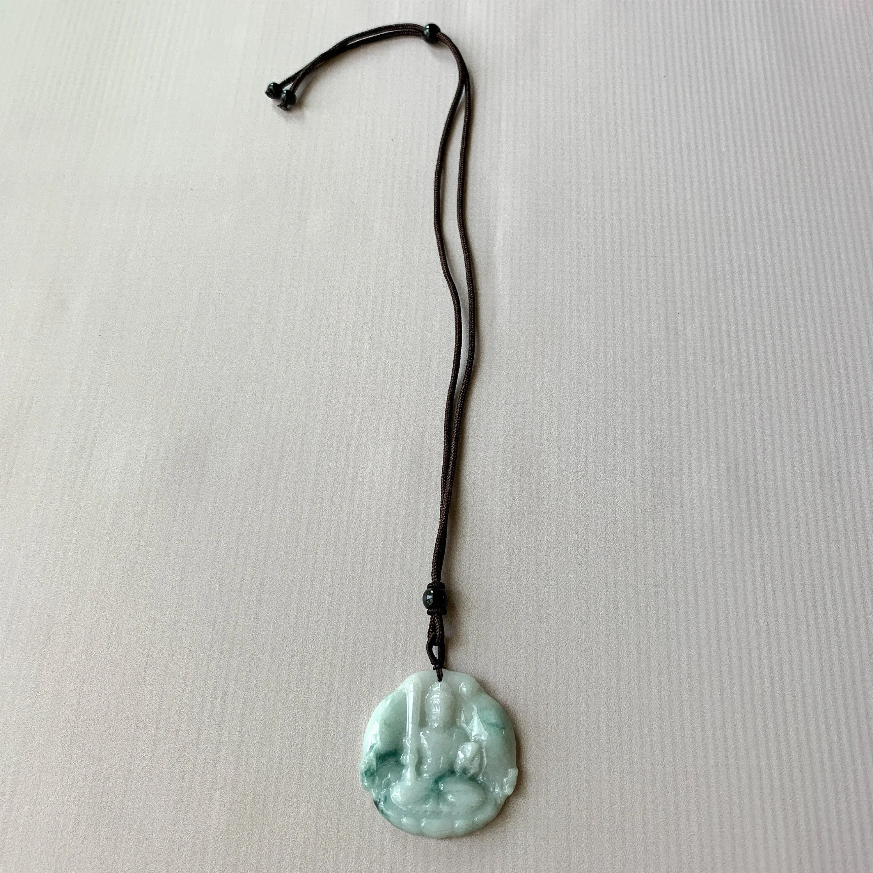 Jadeite Jade Acala Acalanātha Buddha Bu Dong Ming Wang, Bất Động Minh Vương, Carved Pendant Necklace, YJ-0321-0425614