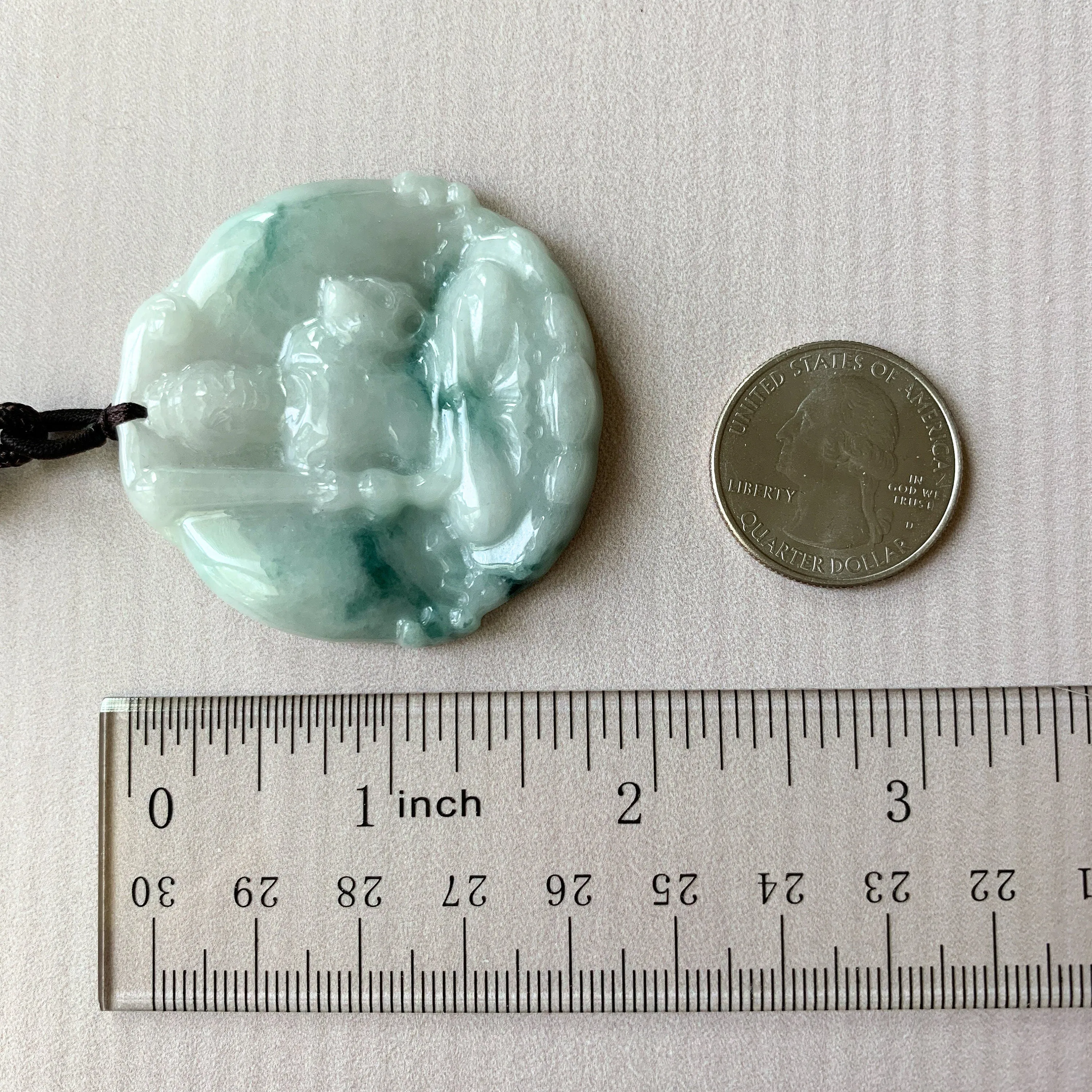 Jadeite Jade Acala Acalanātha Buddha Bu Dong Ming Wang, Bất Động Minh Vương, Carved Pendant Necklace, YJ-0321-0425614