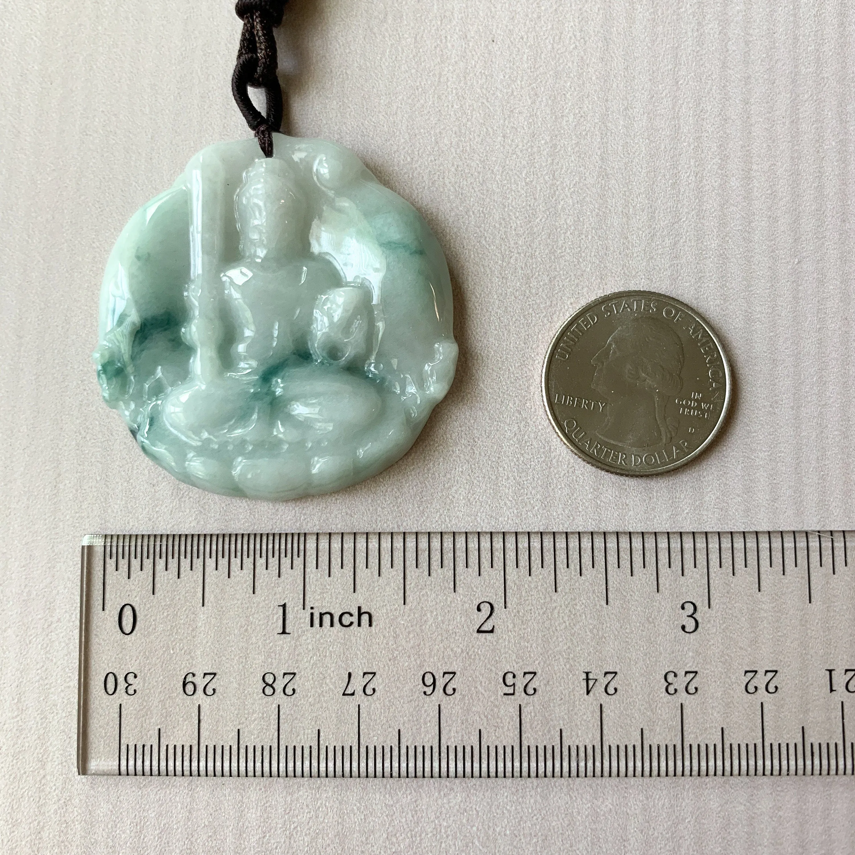 Jadeite Jade Acala Acalanātha Buddha Bu Dong Ming Wang, Bất Động Minh Vương, Carved Pendant Necklace, YJ-0321-0425614