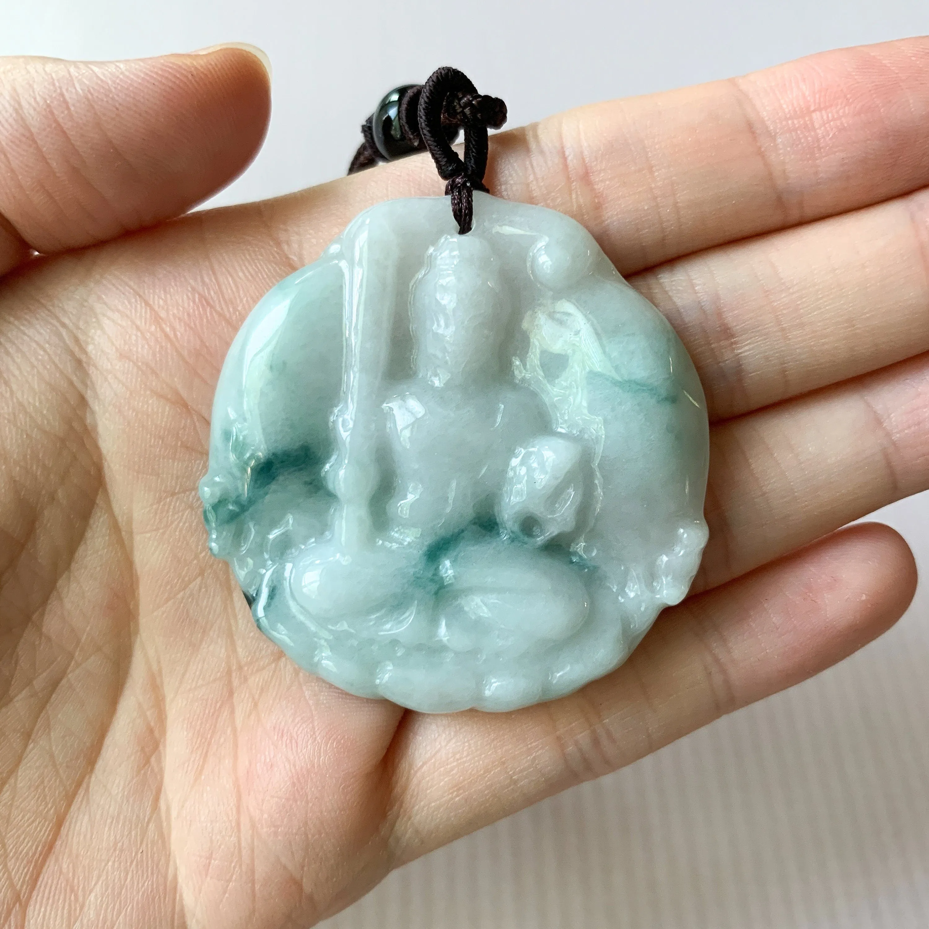 Jadeite Jade Acala Acalanātha Buddha Bu Dong Ming Wang, Bất Động Minh Vương, Carved Pendant Necklace, YJ-0321-0425614