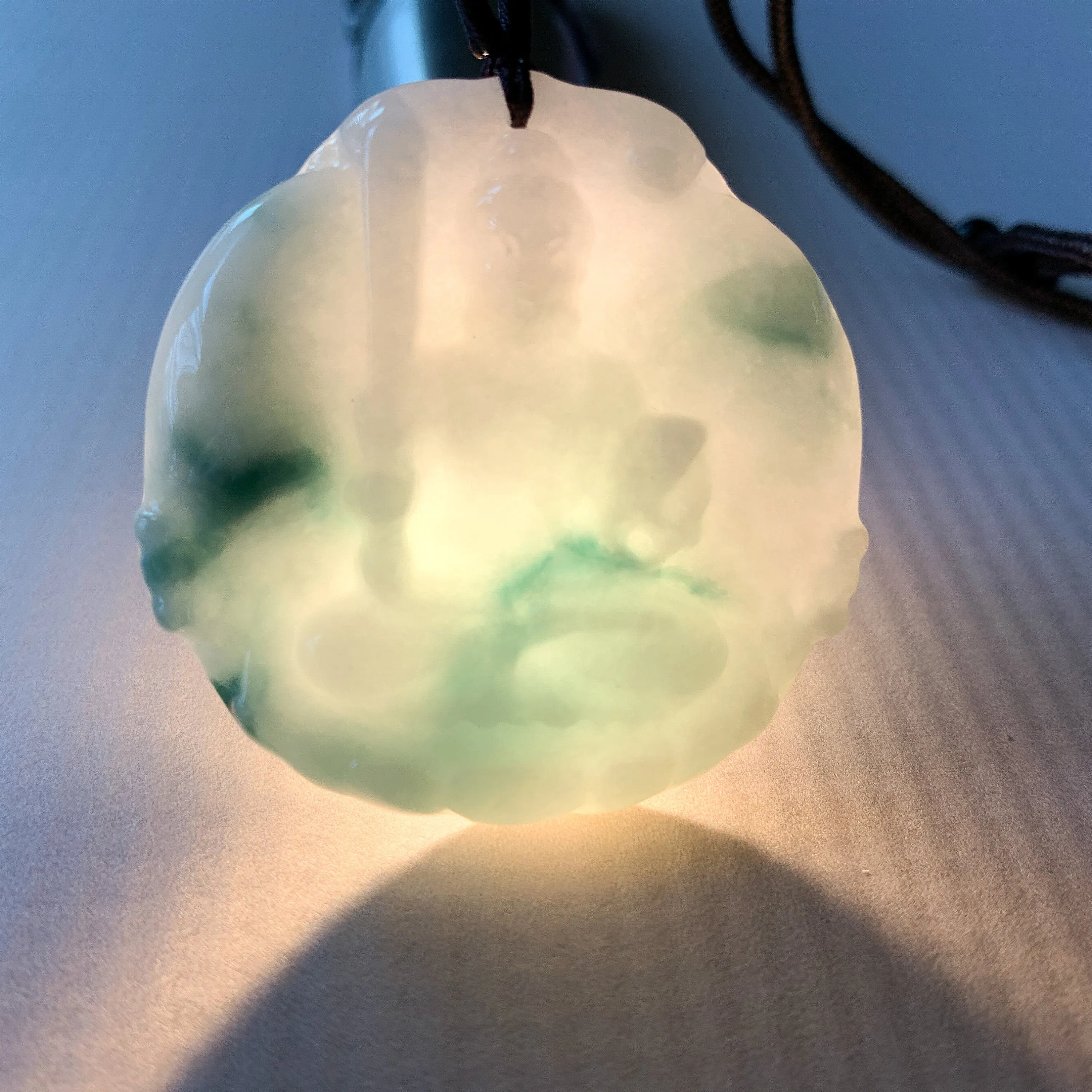 Jadeite Jade Acala Acalanātha Buddha Bu Dong Ming Wang, Bất Động Minh Vương, Carved Pendant Necklace, YJ-0321-0425614
