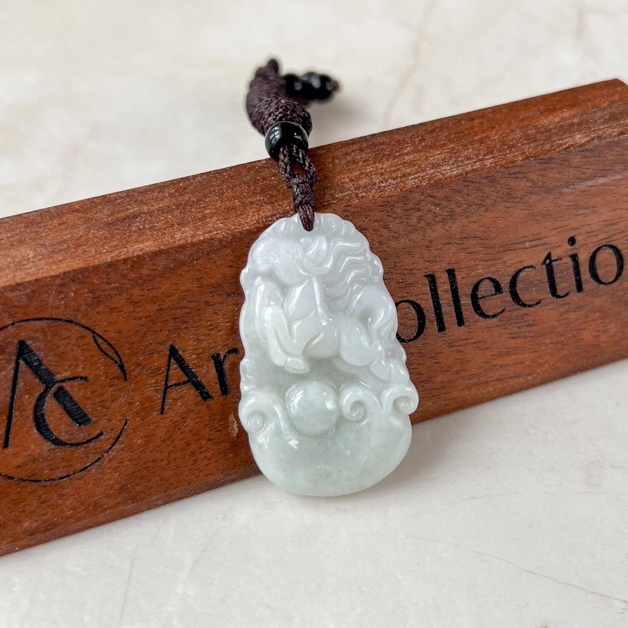 Jadeite Jade Horse Chinese Zodiac Carved Pendant Necklace, YJ-0321-0462573-9