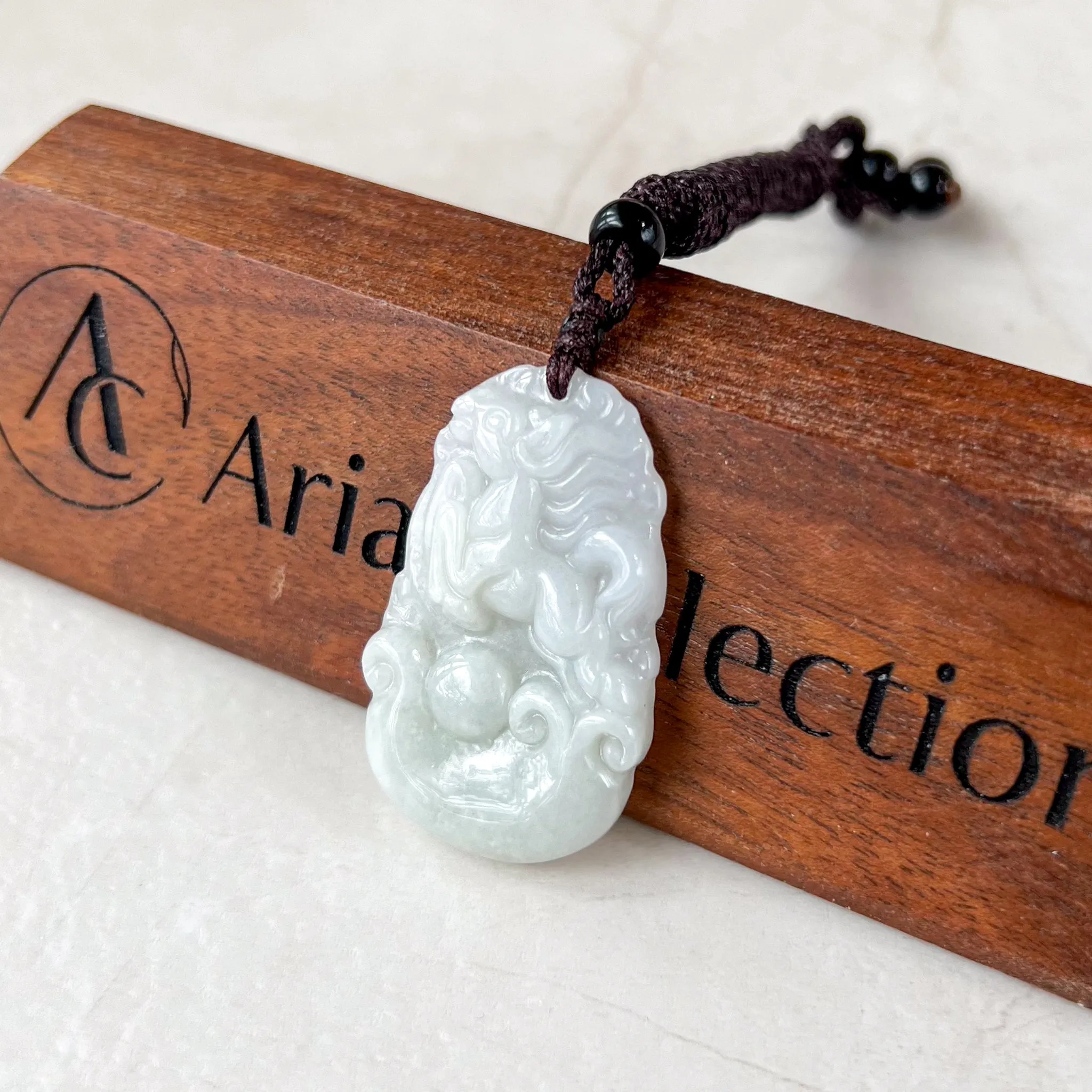 Jadeite Jade Horse Chinese Zodiac Carved Pendant Necklace, YJ-0321-0462573-9