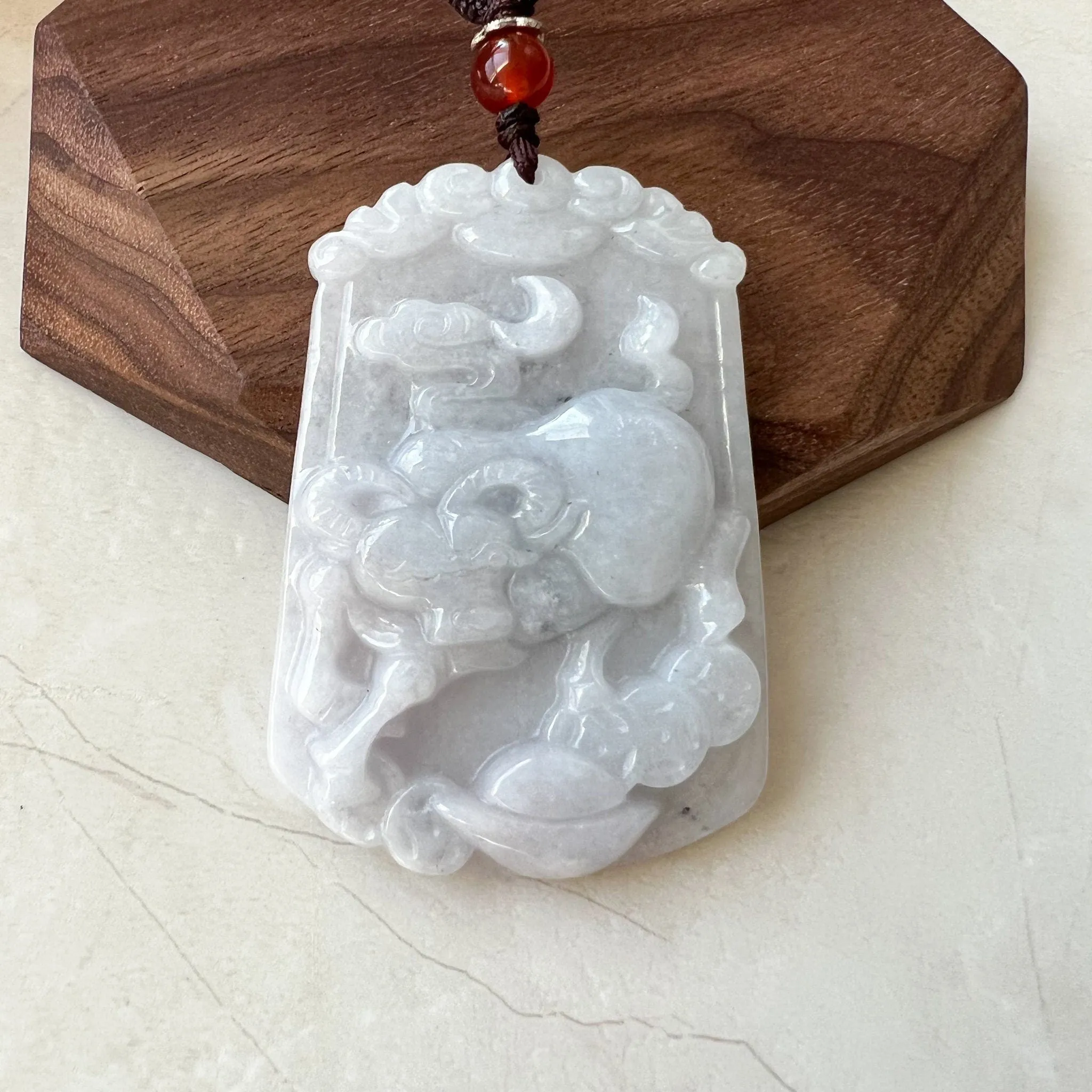 Jadeite Jade Ox Bull Cow Chinese Zodiac Carved Necklace, YJ-0321-0342778-2