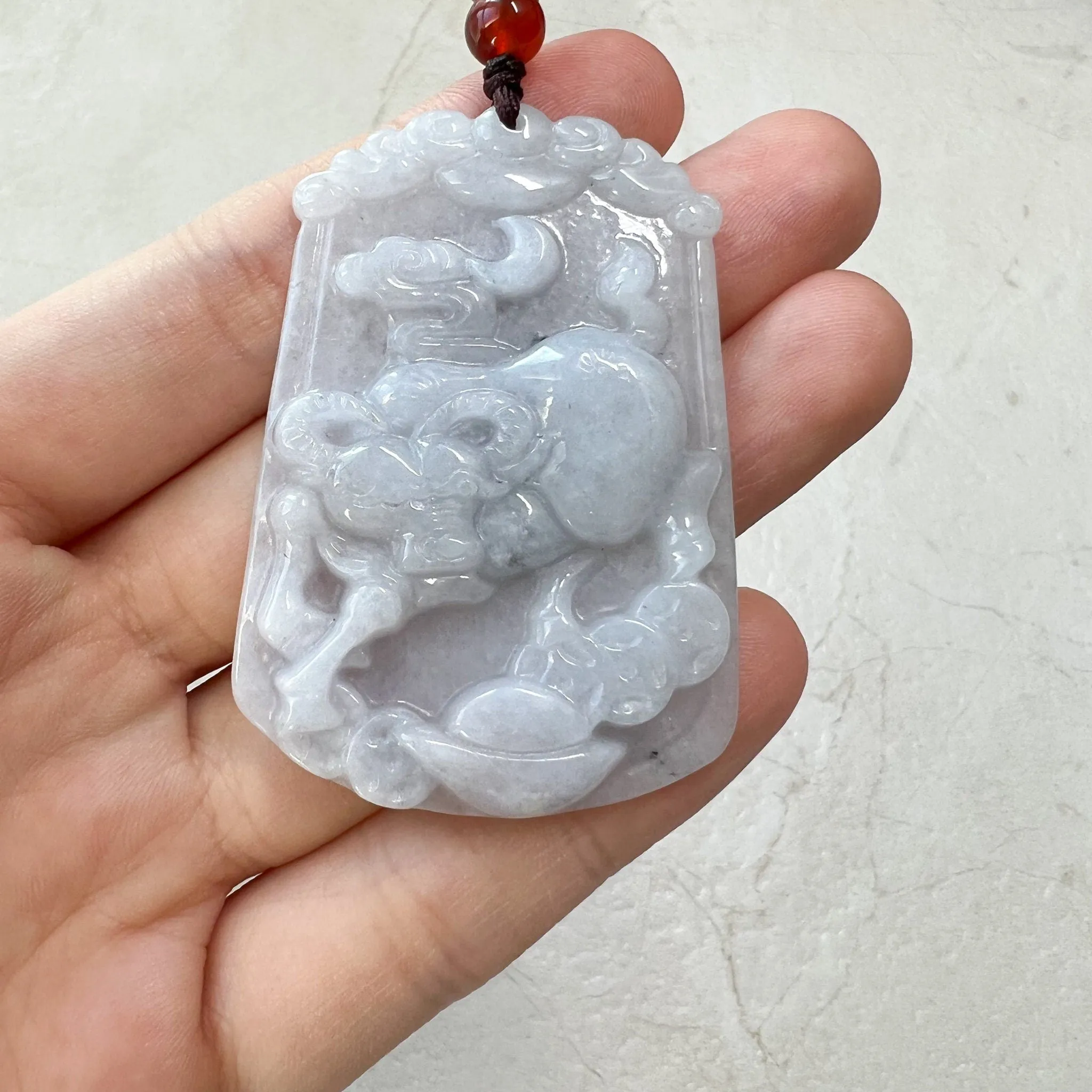 Jadeite Jade Ox Bull Cow Chinese Zodiac Carved Necklace, YJ-0321-0342778-2