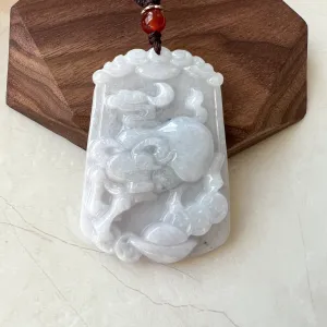 Jadeite Jade Ox Bull Cow Chinese Zodiac Carved Necklace, YJ-0321-0342778-2