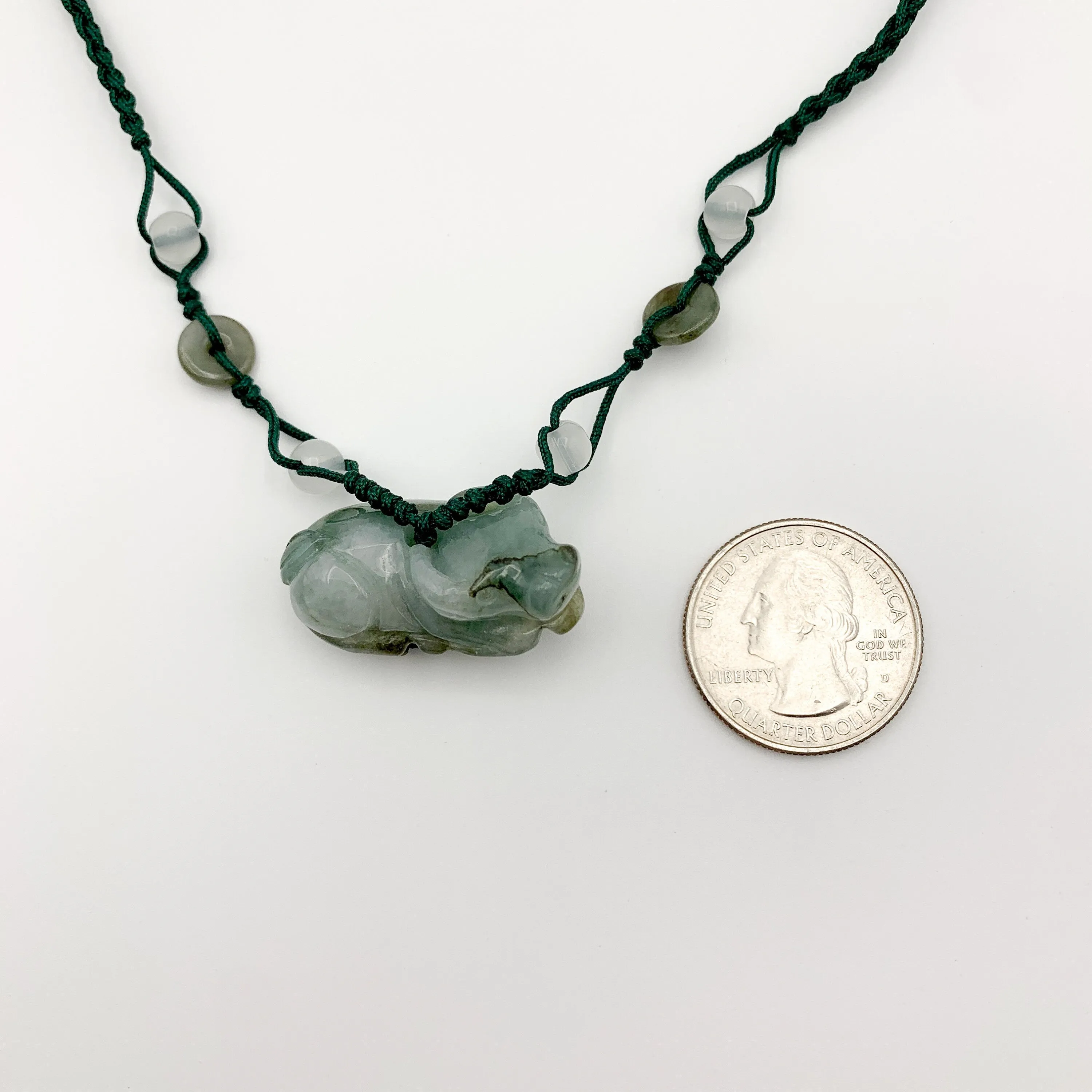 Jadeite Jade Ox Bull Cow Chinese Zodiac Carved Pendant Necklace, YW-0110-1646545381